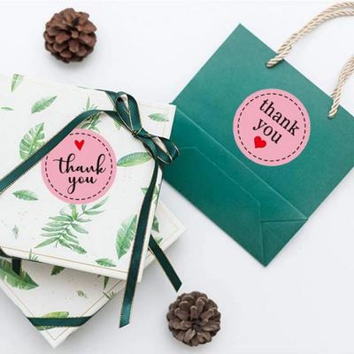 500pcs/rollHeart Thank You Stickers Baking Gift Packaging Bag Sealing Pink Round Stickers Adhesive Holiday Party Wedding Birthda