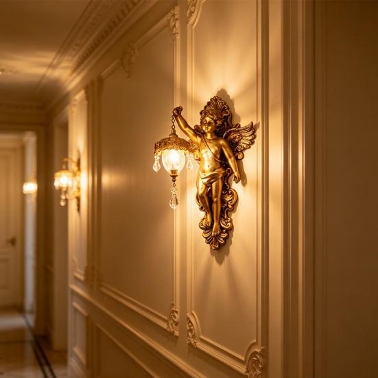 Resin Vintage Vegglampe Liten Vinget Engel/Jesus/Jomfru Maria Veggapplikasjon Middelaldersk Gotisk LED Veggdekor for Soverom Stue Gang