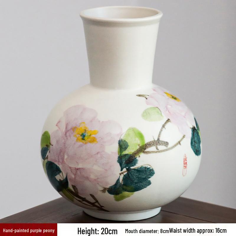 Hand-painted Peony Ceramic Vase for Hydroponic Flower Arrangement