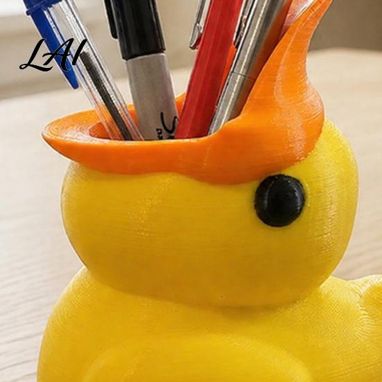 Back to School Gift Cute Yellow Duck Pencil Holder Creative PLA Stationery Organizer Stable Desktop Organizer Pen Cup Holder for Home Office