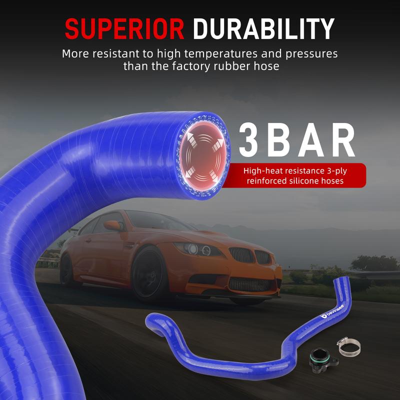 BEVINSEE Silicone Coolant Hose with Aluminum Flange for BMW N52 Engine E90 E91 E92 E93 E84, for Cylinder Head to Thermostat Pipe