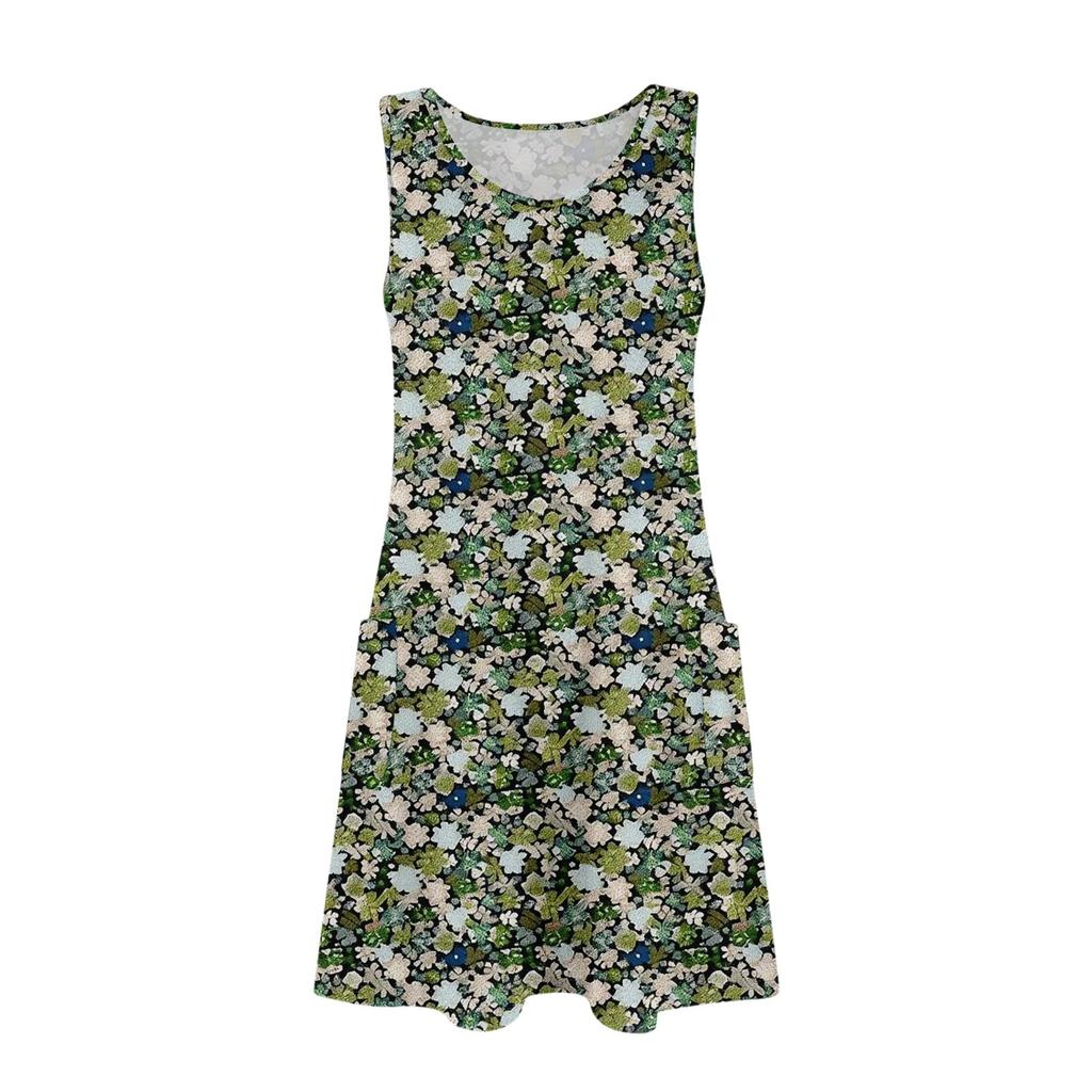 Lässiges Sommerkleid für Damen mit Taschen, Sommer-Boho-Strandkleid, Blumenblusen für Damen, T-Shirts, Kleid mit V-Ausschnitt, lockere Tank-Kleider
