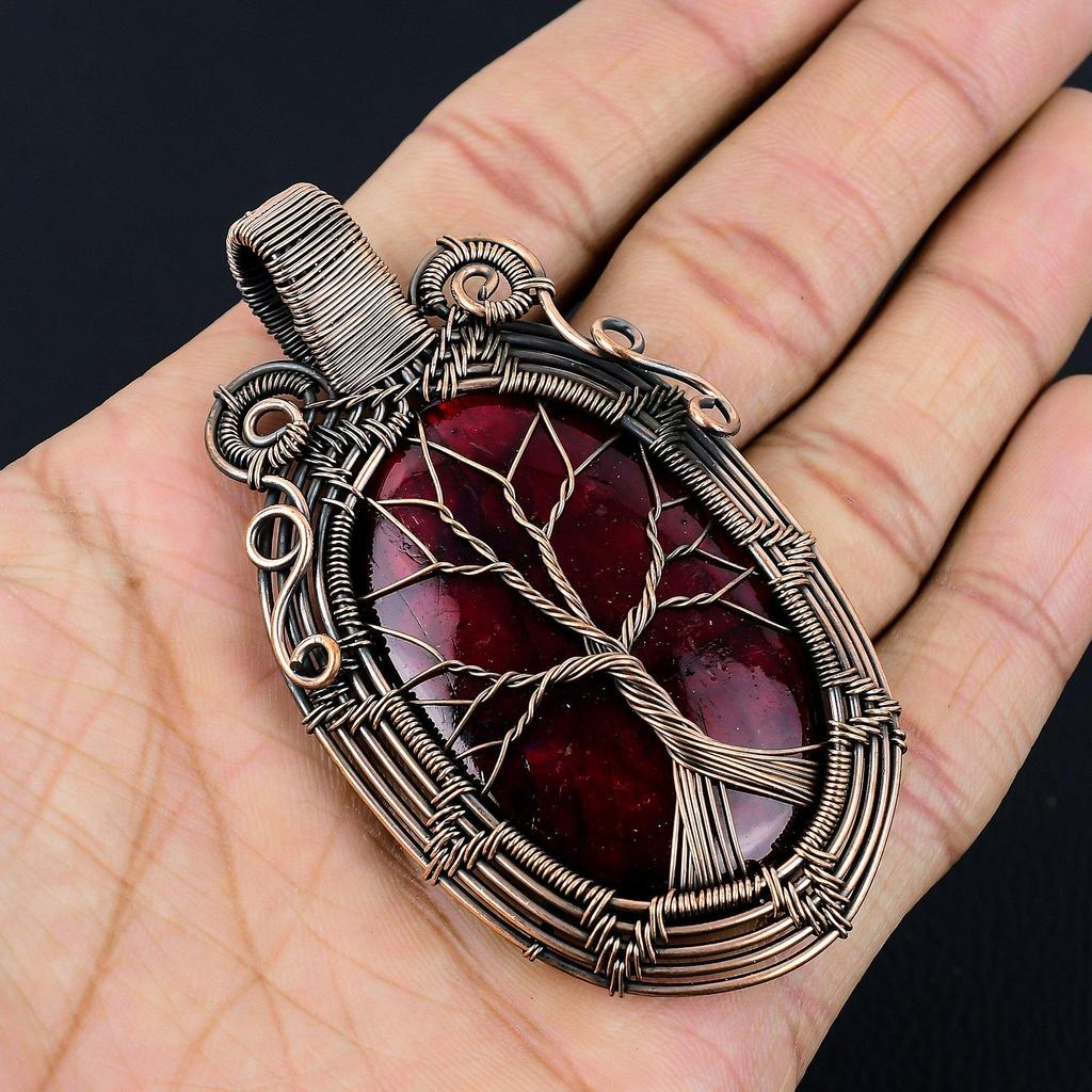 Tree Of Life Red Flash Labradorite Pendant, 999 Copper Wire Wrapped Jewelry, Gemstone Jewelry Pendant, Handmade Wedding Gift Jewelry