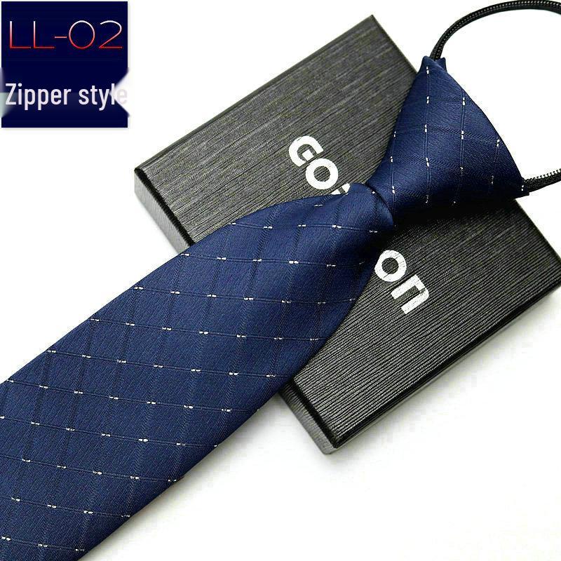 Men's No-Iron Zipper Striped Formal Tie with Logo, 8cm