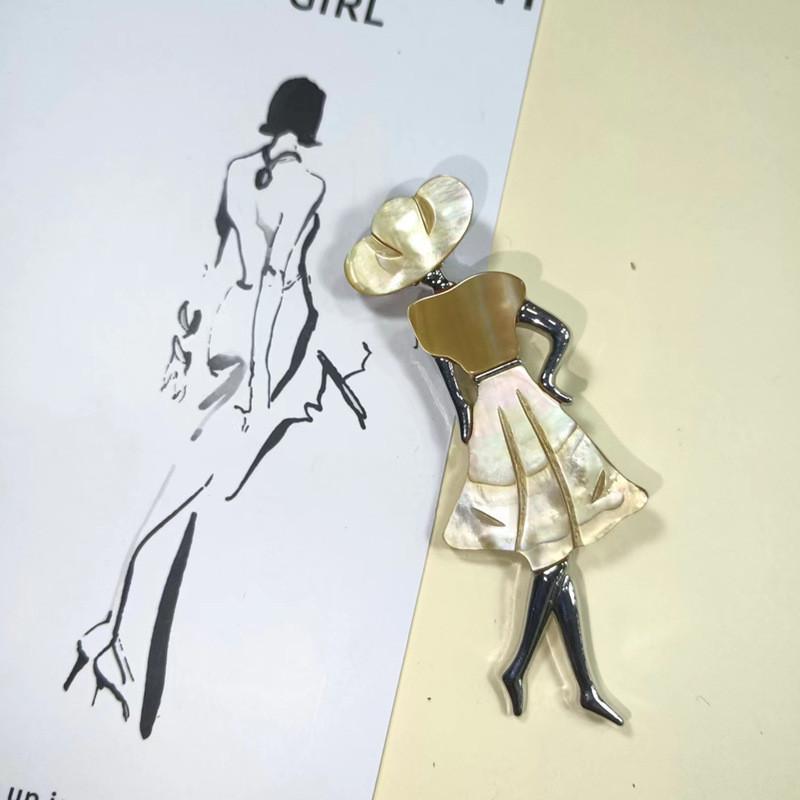 Art Nouveau Shell Dancer Brooch For Women Men With Handcrafted Inlay Fashion Accessory