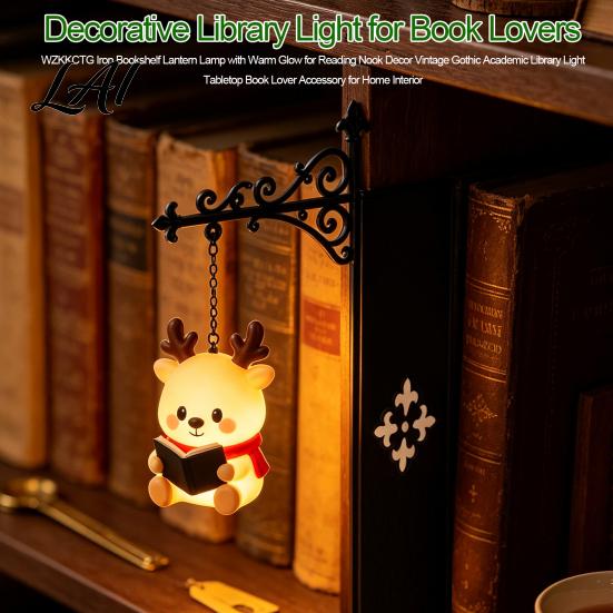 Reading Nook Ambience Light Christmas Vintage Bookshelf Lantern Lamp Light-up Santa Claus Snowman Reindeer Lamp Decor Hanging Book Divider Label for