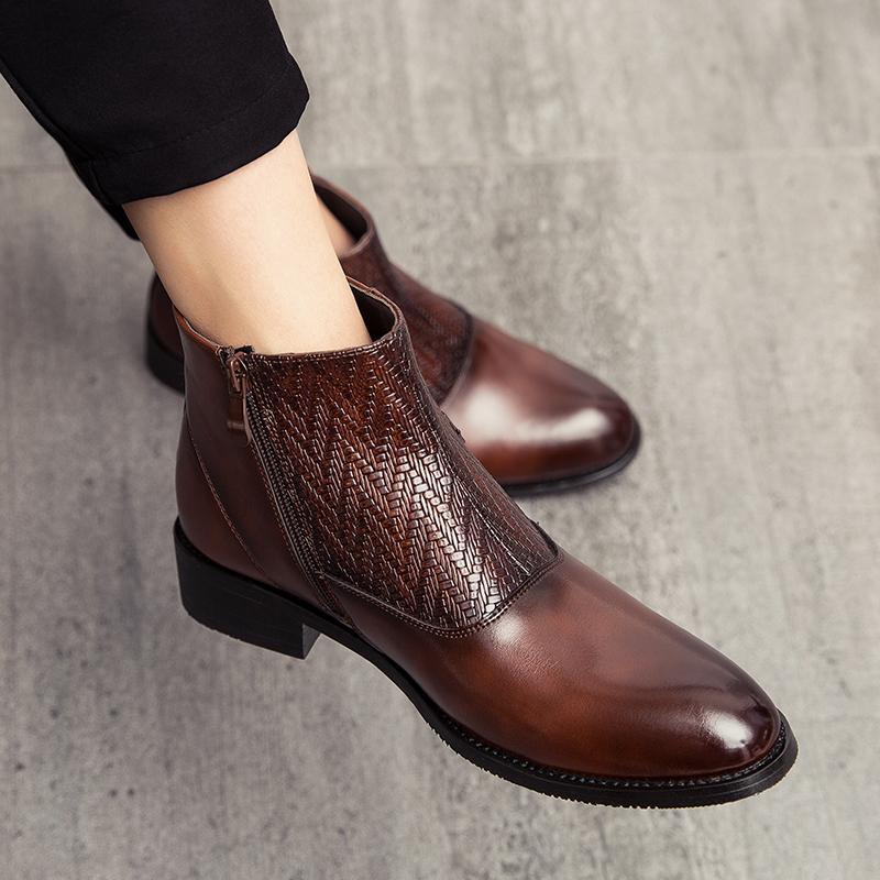 

[Spot] Men s Martin Boots Spring 2025 New Brown Leather Boots Men s Leather Shoes Non-slip British High Top 38 чёрный