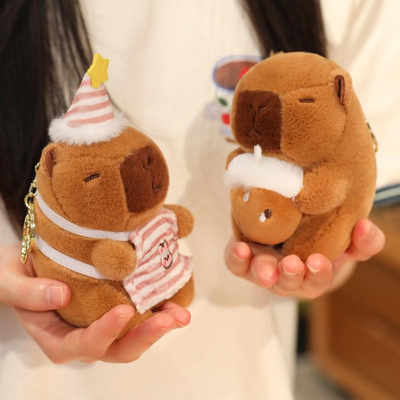 12cm Kawaii Anime Capybara Plushies With Pikachu Stitch Lucifer Cat Hat Doll Stuffed Animals Capybara Plushies Girl Toys