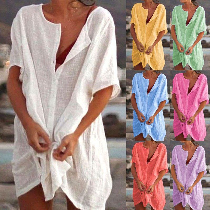 Women's Button Up Blouse Casual Comfy Top Mini Dress Plus Size S-8xl Stylish