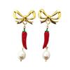 Trendy Colorful Pearl Vegetable Wine Glass Earrings Studs