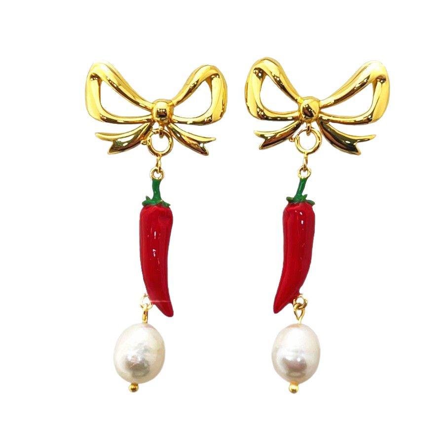 Trendy Colorful Pearl Vegetable Wine Glass Earrings Studs