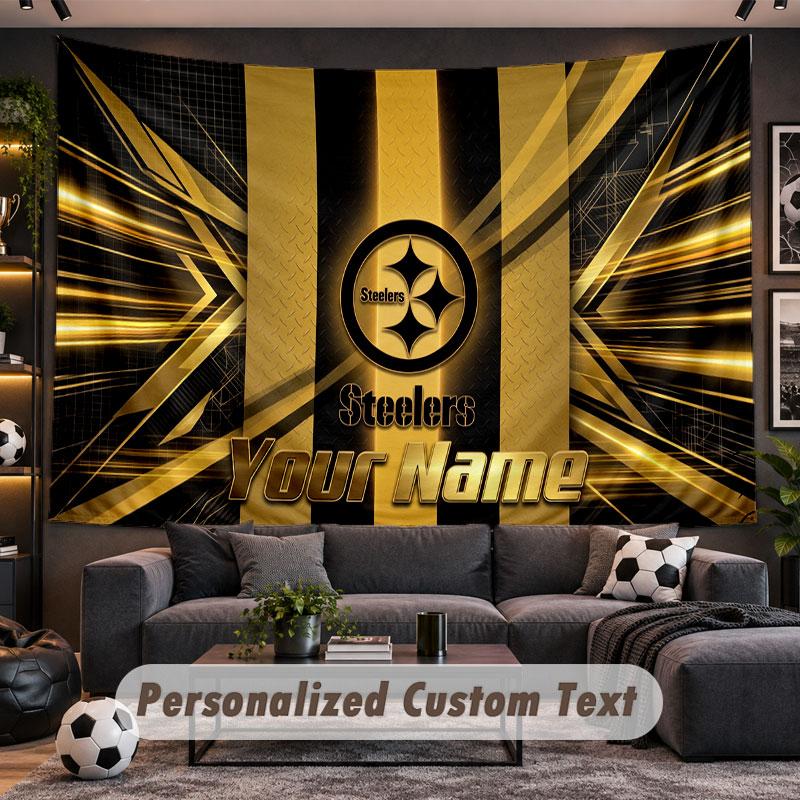 Wall Hanging Tapestry Custom NamePittsburgh Steelers Pattern Personalized Printed Fabric Wall Decor
