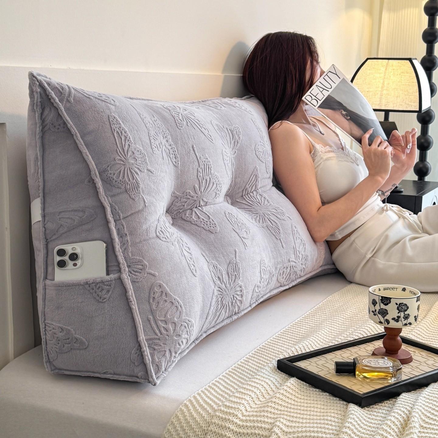 

Triangular Headboard Pillow Bed Sofa Rest Reading Cushion High Elasticity Cotton Filling Waist Protection Bedroom Sofa Universal 45x45cm фиолетовый