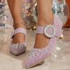 Studded Stiletto Single Shoes Summer New Pointed Toe Shallow Cloth Metal Buckle Non-slip High Heels