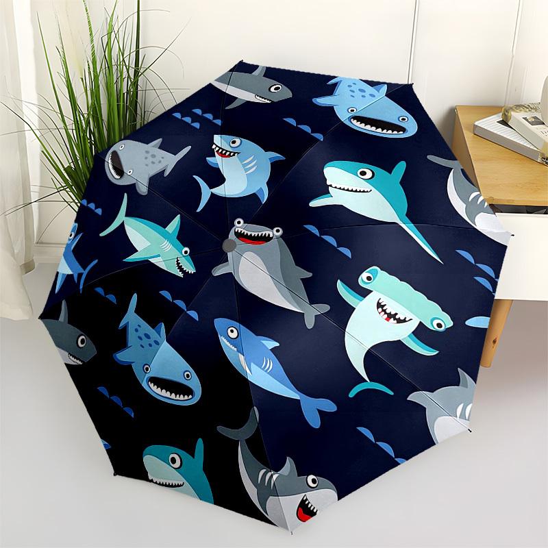 1pc Shark Pattern Design Umbrella with Plastic Handle,Vibrant Cartoon Pattern,Multi-functional UmbrellaPT237