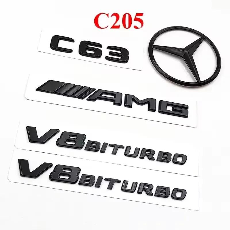 3D ABS Black C63 Logo Letters V8 BITURBO Badge Car Rear Star Sticker Trunk AMG Emblem For Mercedes Benz C63 AMG W205 C205 Class