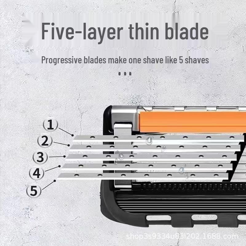 Men's Universal 5-Blade Manual Razor with Gillette-Compatible Five-Layer Head