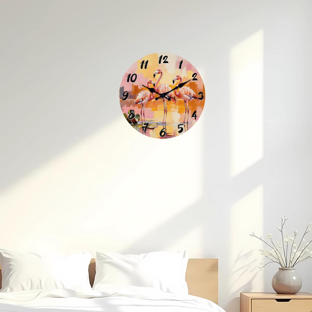 Superior-Grade Flamingo Tropical Premium-Quality Pattern Premium-Quality Wooden High-Standard Wall Superior-Grade Clock 10-16Inch High-Standard