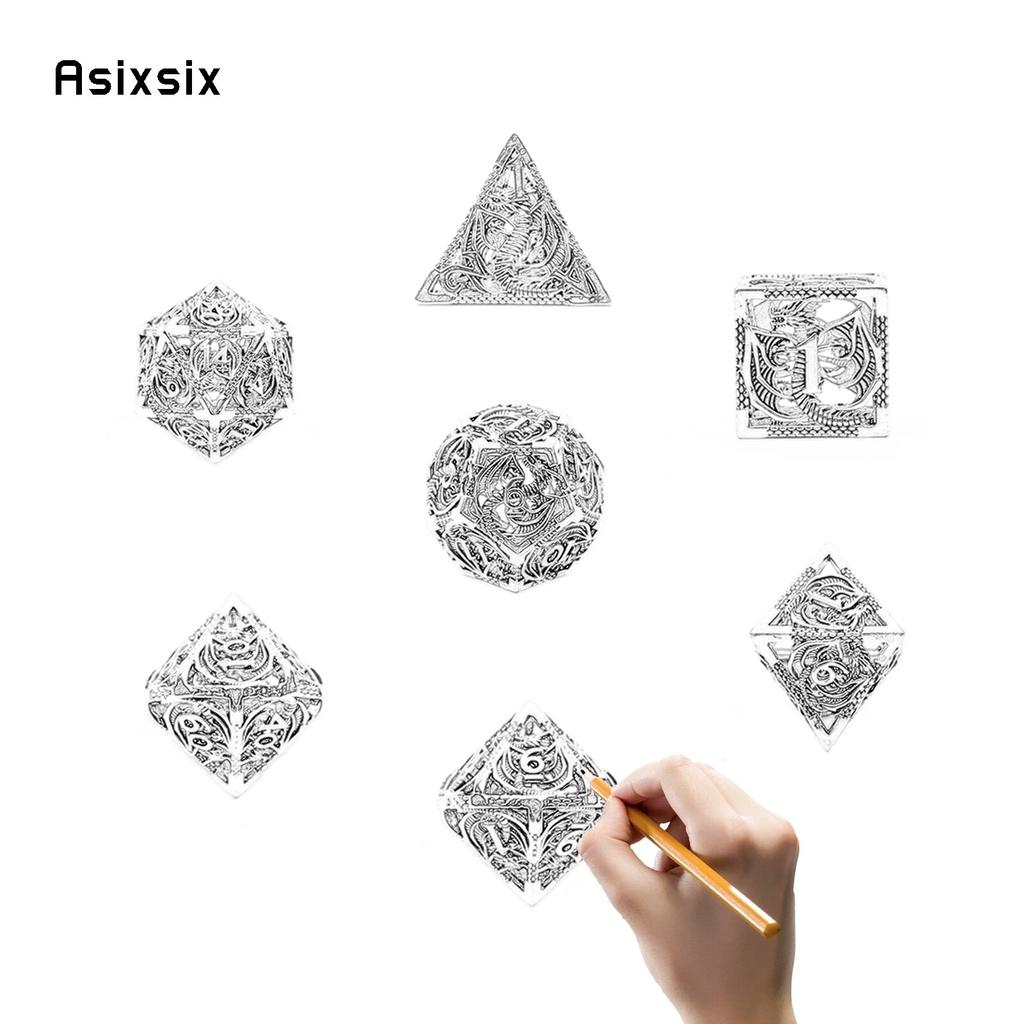 7 sztuk srebrnych złotych metalowych kostek smoka, pustych metalowych wielościennych kości, zestaw odpowiedni do gier RPG, gier karcianych, gier planszowych