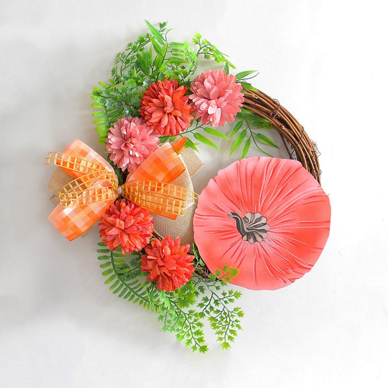 

Осенний венок из тыкв, Деревенский венок из виноградной лозы, Подвеска на дверь, Домашние украшения J2-12 Orange Pumpkin Wreath