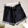 Women's High-Waisted Floral Denim Shorts: Versatile, Slimming, Loose Fit, Rolled Hem, A-Line, Wide-Leg, Trendy Summer Hot Pants.