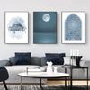 Islamitische Ramadan Decoratie Blauwe Moskee Architectuur Canvas Kunst Schilderij Marokkaanse Muur Print Landschap Poster Decoratieve Foto's