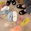 Fashion Luxury Fashion One Word Thick Fur Slippers Double Fur Slippers Casual Home Cotton Shoes Women Flat Plush Cross Straps Slippers