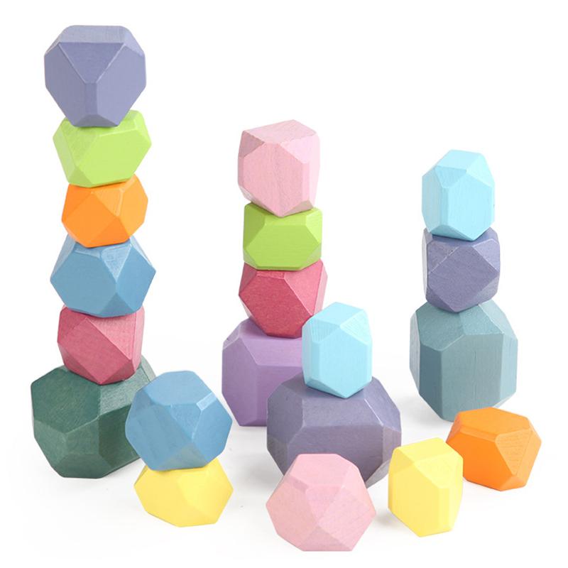 Rainbow Balancing Stone Blocks Wooden Toys Montessori Colorful Building Blocks Rainbow Stacker Game Educational Toy For Children