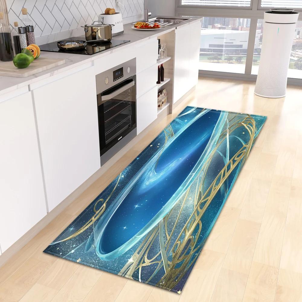 Starry Sky 3D Kitchen Rug Home Living Room Bedroom Balcony Floor Decor Carpet House Hallway Entrance Door Bath Non-Slip Foot Mat