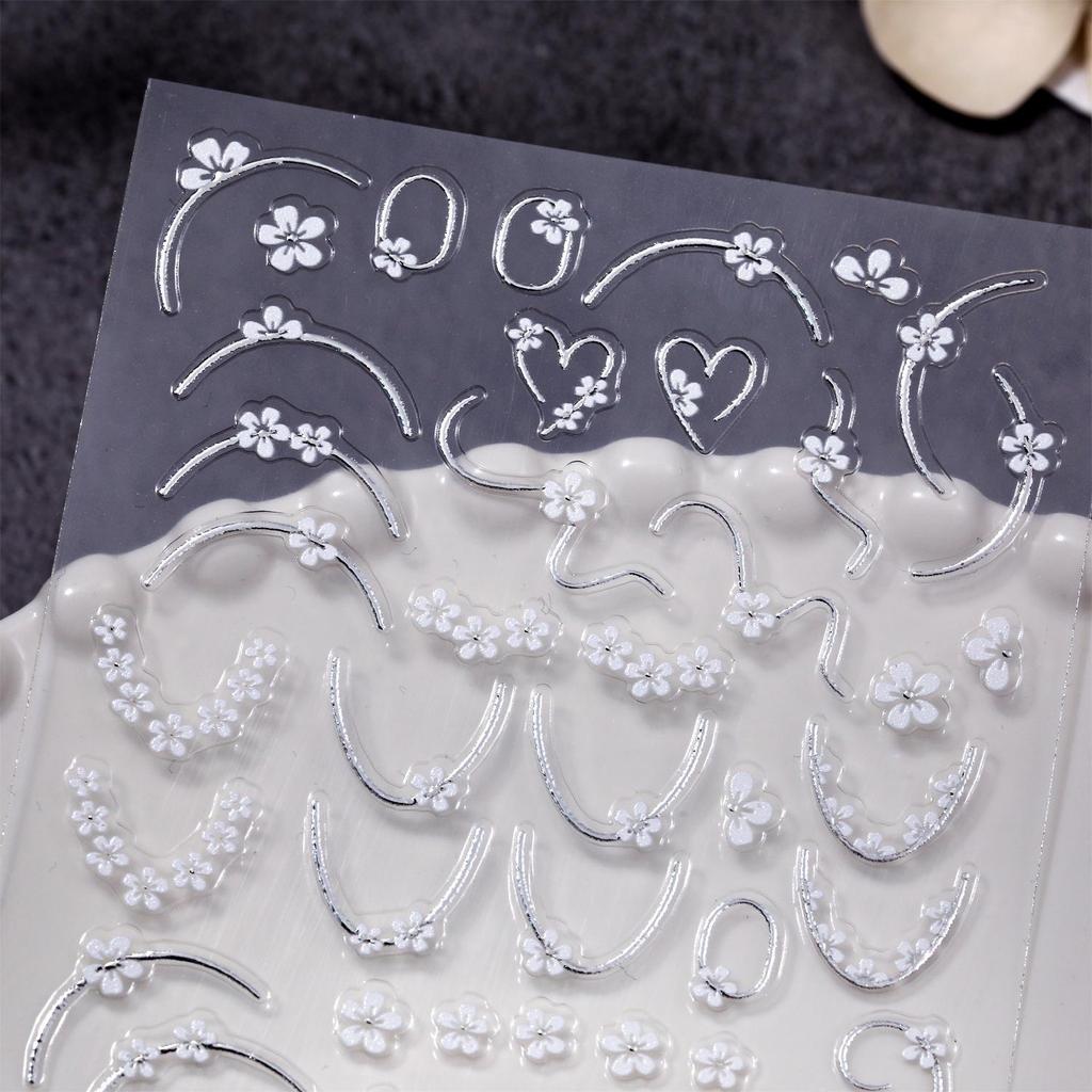 5D Embossed Floral French Nail Stickers for DIY Manicures