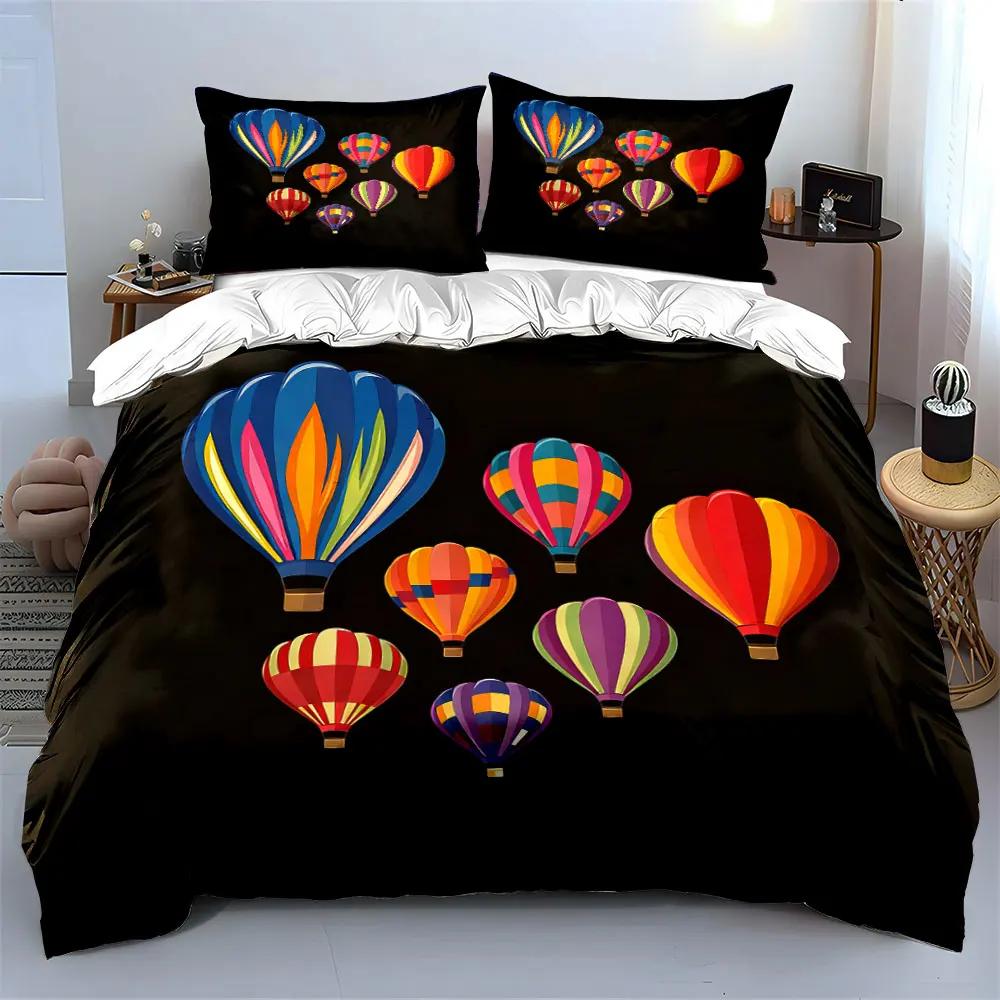 Colorful Air Balloon Set Soft Comfortable Duvet Cover Bedding Set Included 1*Duvet Cover & 2*Pillowcases Gift