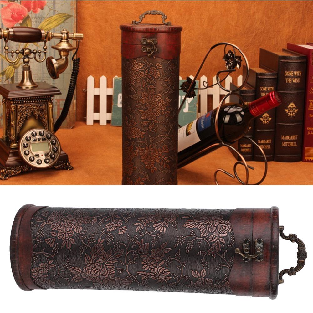 Portable Vintage Wine Box Round Red Wine Box Flasks Wine Storage Box Carrying Case