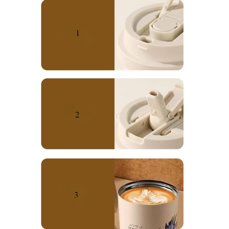 316 Stain Steel Thermos Cups 500ml Coffee Mug with Spoon Set of 3, Floral Ceramic Mug Gift Box for Birthday Wedding Christmas Valentine's Day