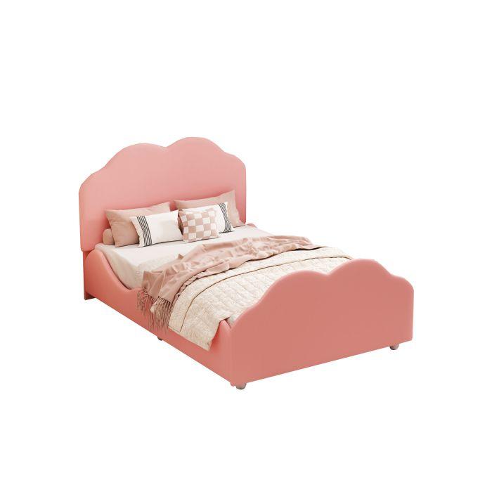 Lit enfant - MUVOE - 90 x 200 cm - Velours rose doux - Cadre en bois robuste - Design nuage