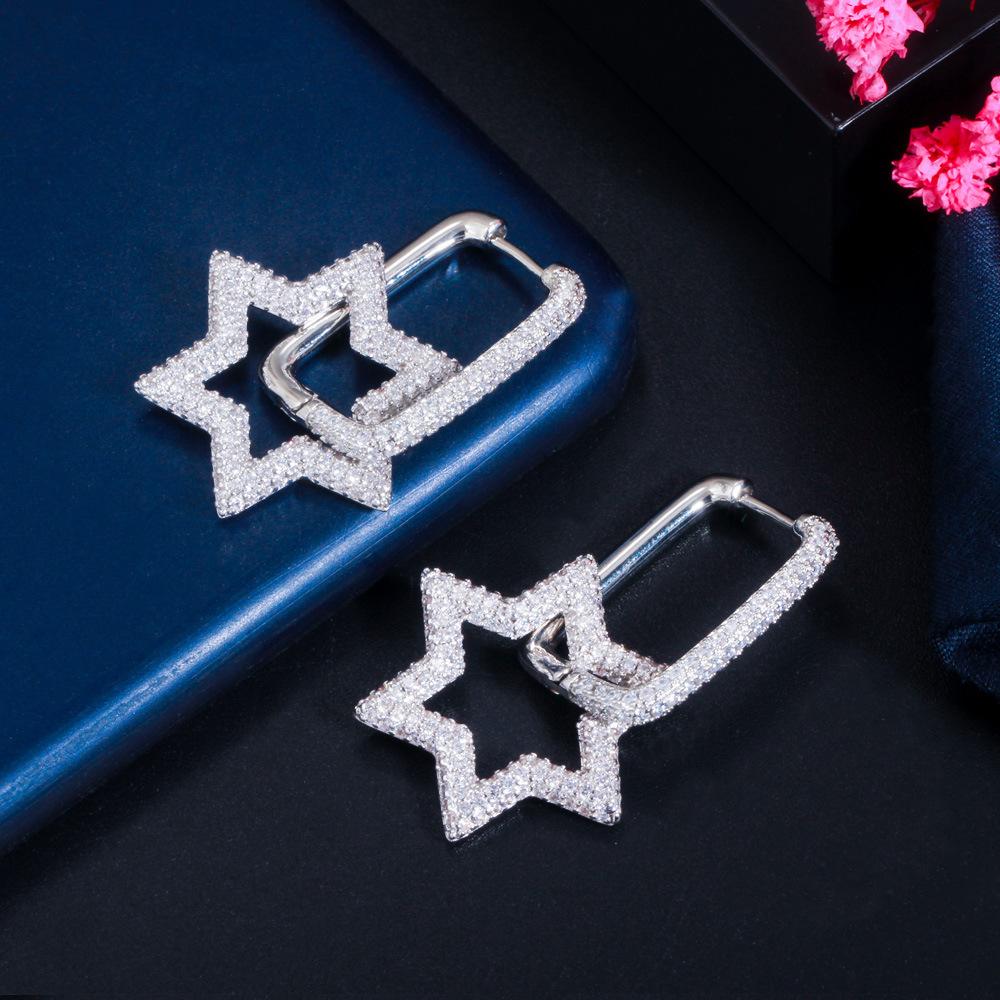 Hexagonale Geometrische Verschluss Damenohrringe Kreativer Stern Leicht Eingelegter Farbiger Zirkon Beliebter Ohrschmuck