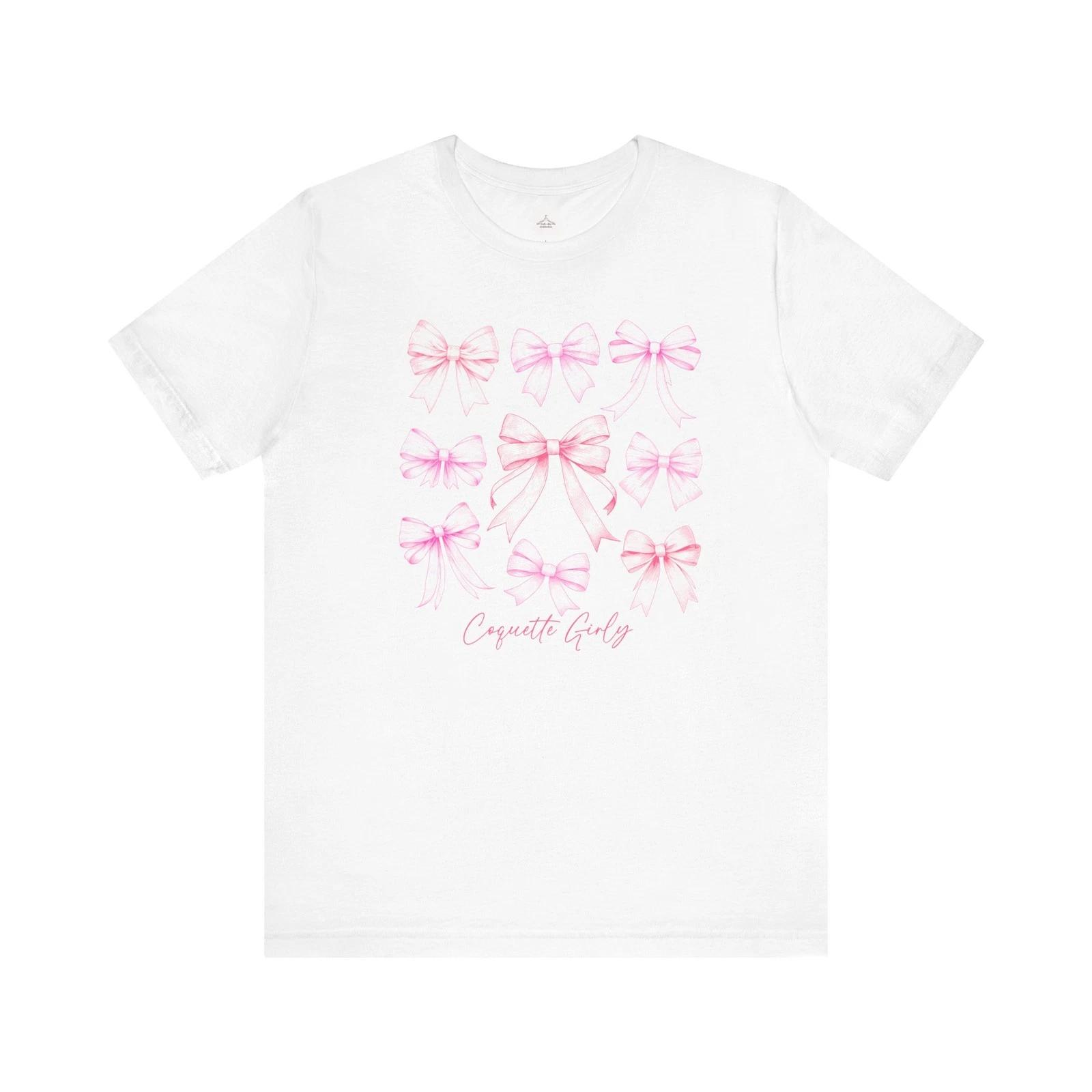 Pink Bow Pattern T-Shirt | Cute Bows, Script Accent 4XL