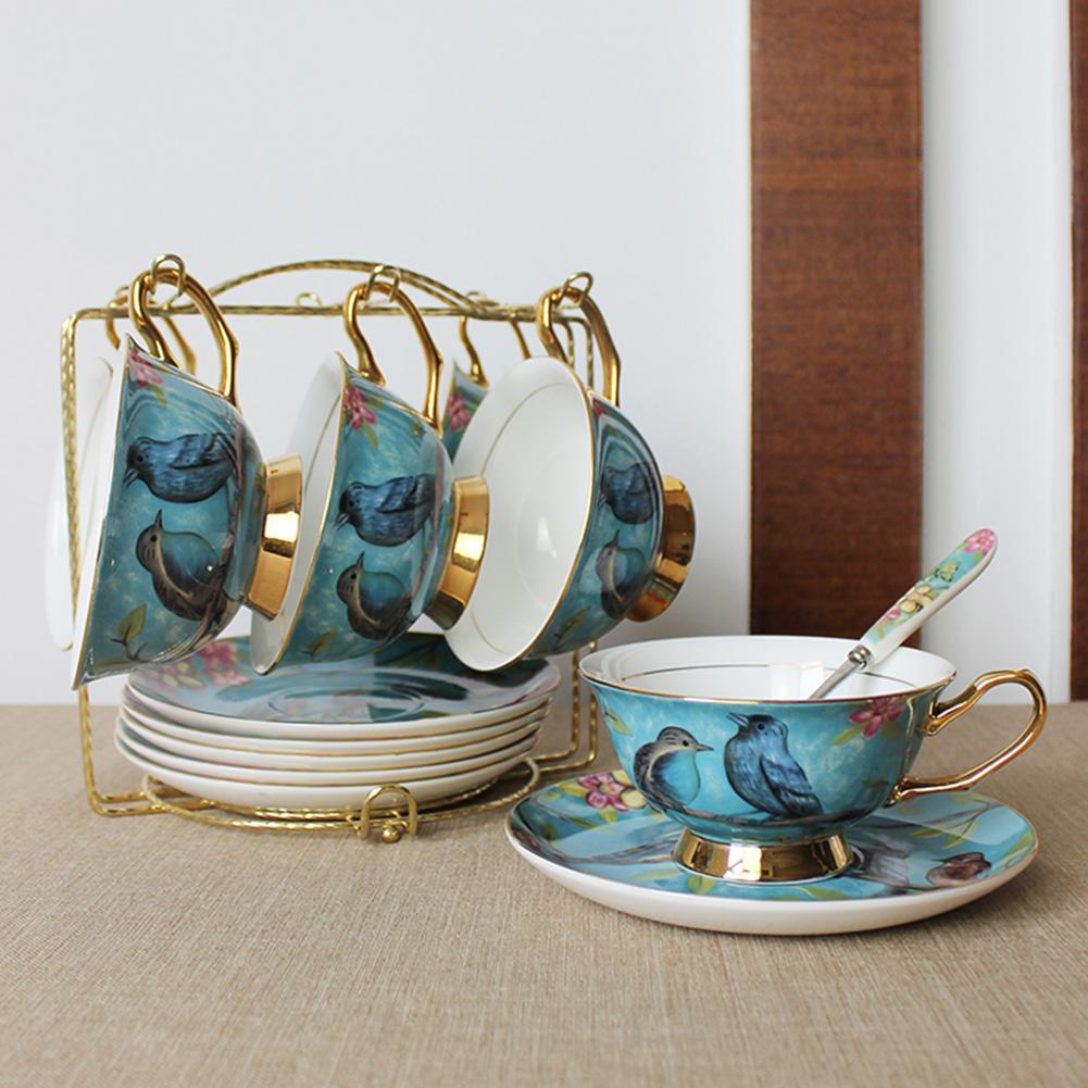 Set Di 2 Tazze Da Tè In Porcellana Blu E Bianca Con Piattini E Cucchiaini - Servizio Da Tè Elefante Portafortuna