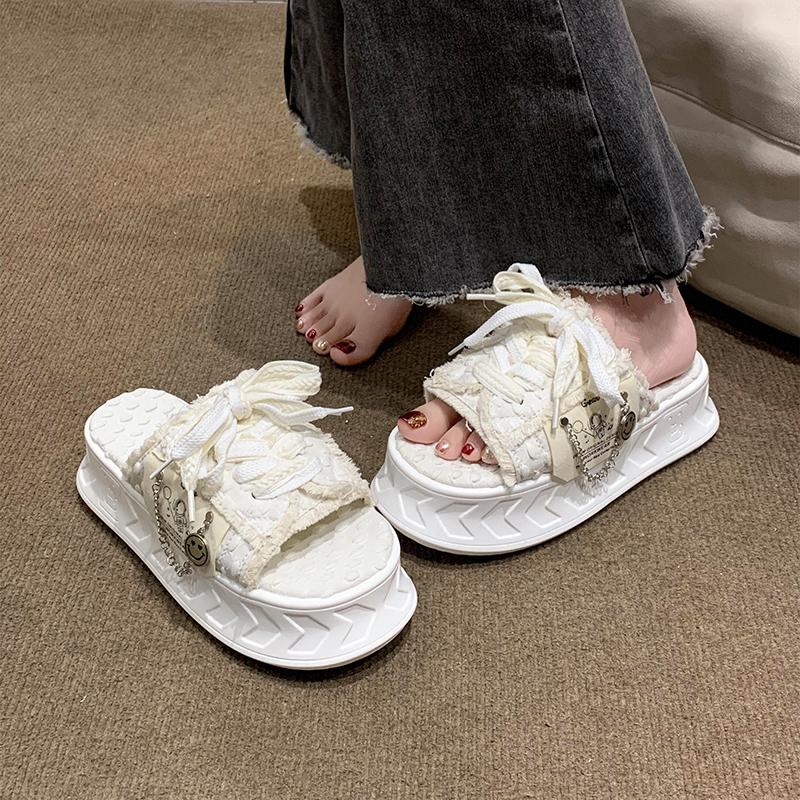 Fashion Lace-up Summer Women's kawaii Muffin Shoes Fashion Ladies Thick Soled Casual Sandals Casual Beach Shoes Female Jelly Shoes