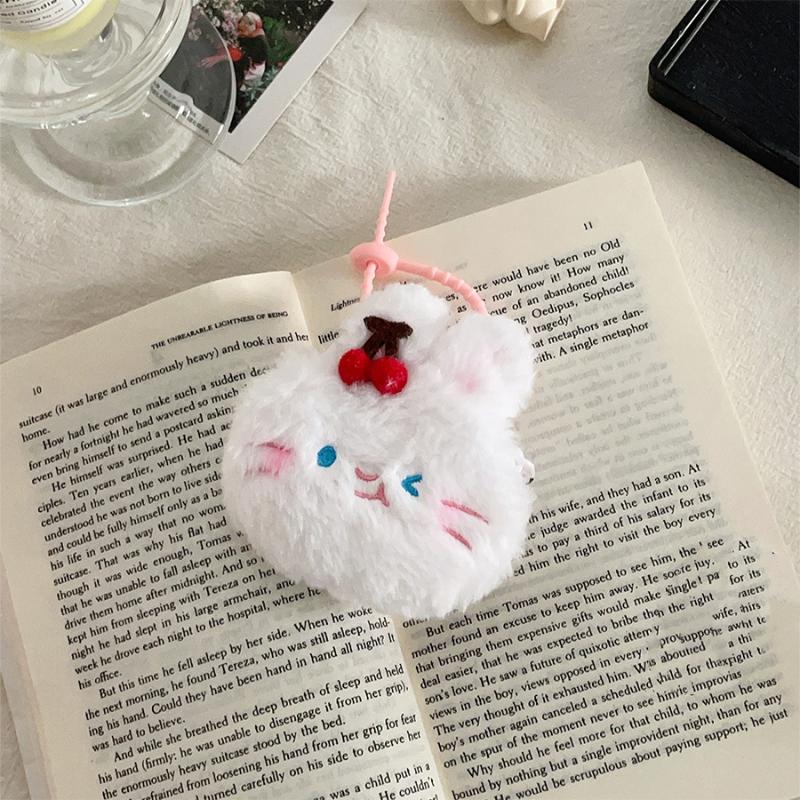 Cute Cartoon Cherry Animal Plush Coin Purse Pendant Keychain Multi-Functional Storage Bag Kawaii Headphone Bag Accessories