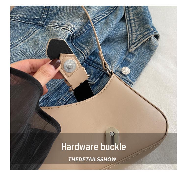 Retro Halbmond-Handtasche für Damen - Herbst 2024 Trend, Einfarbig, Texturiertes Design