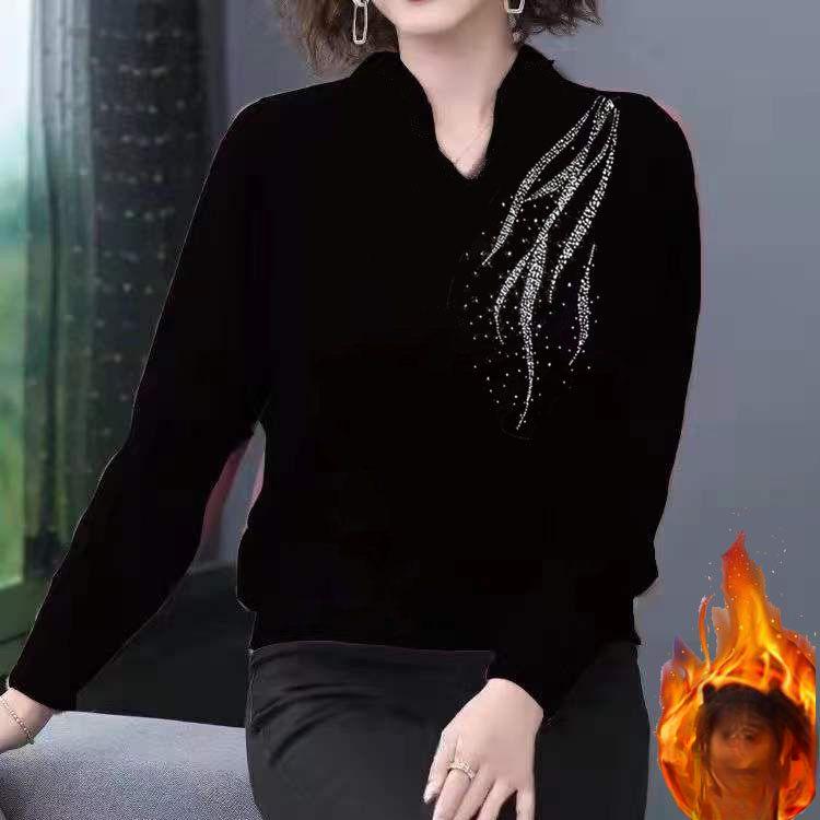 Plus Velvet Bottoming Shirt Women Autumn and Winter Models Double-sided German Velvet Mother Wear All-match Long-sleeved T-shirt Women