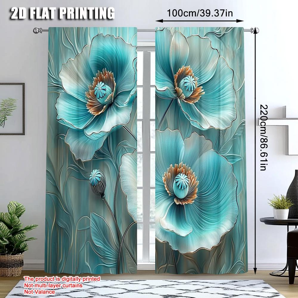 2pcs   Curtain Popular  print Blue Turquoise Floral Mandala Durable Polyester (without rod) Decorations For Home Ldeal for
