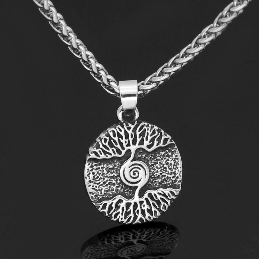 Nordic Viking Tree of Life Pendant Necklace - Titanium Steel, Unisex, Long Style