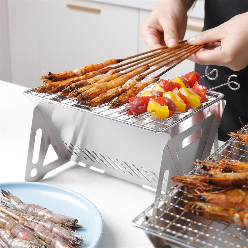 1PC Foldable Stainless Steel Outdoor Mini Oven Portable Foldable Carbon Stove Rafter Barbecue Grill