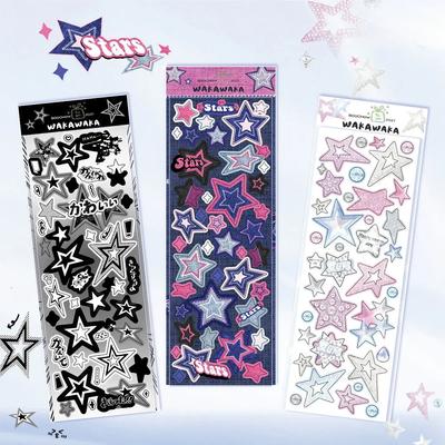 Adesivos de diário fofos estilo coreano, decoração com carregador superior, material para scrapbooking, estrela kawaii, selo decorativo holográfico