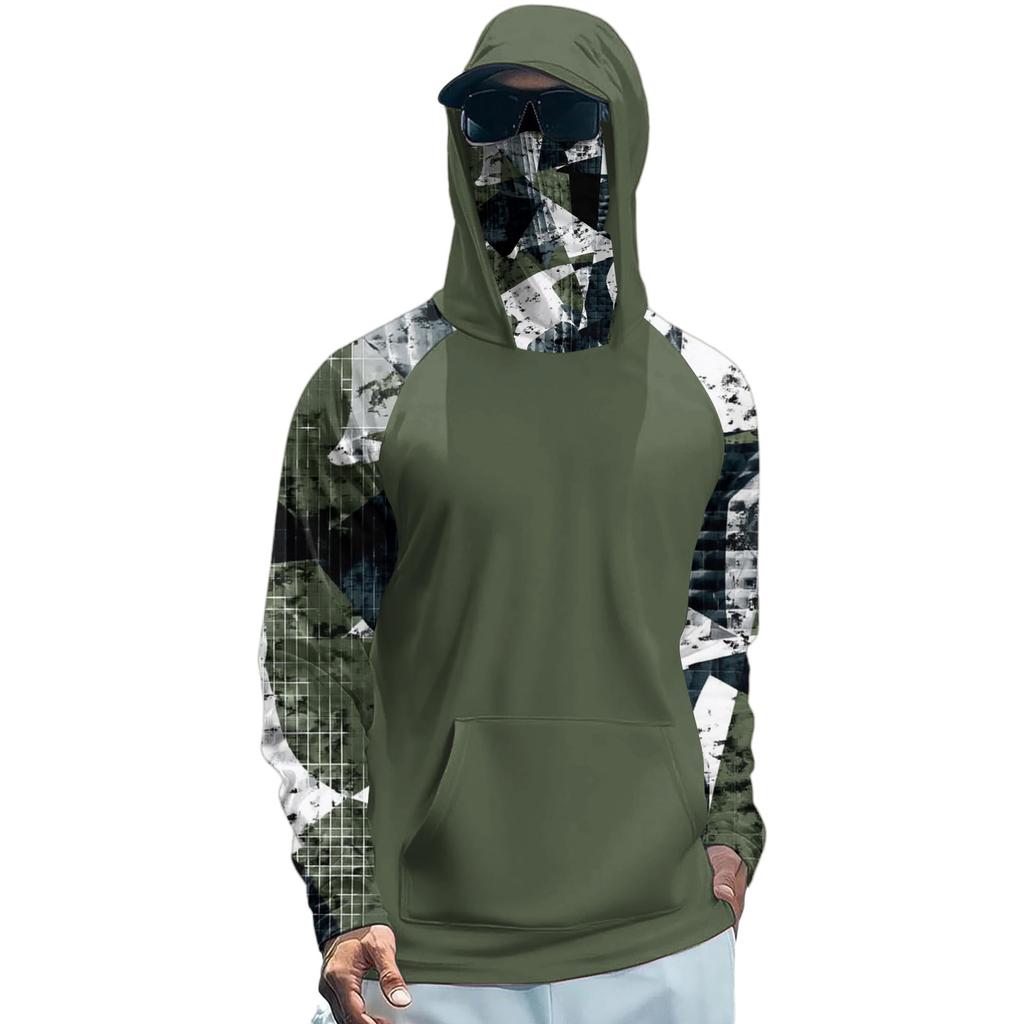 Lightweight Hooded Sun Protection Shirt Long Sleeve Rash Guard Top with Face Cover for Outdoor Activities UV Blocking Breathable Quick Dry
