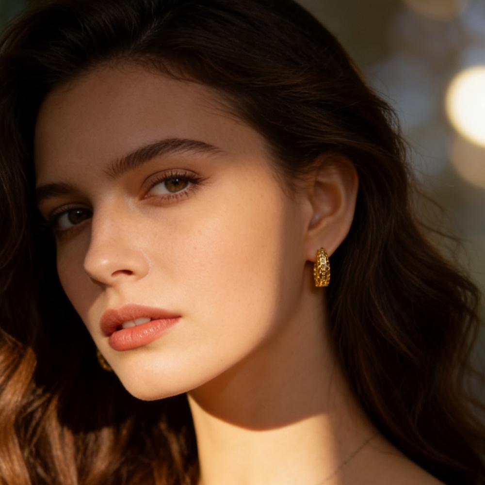 Hollow Geometry Round Earrings Fashion Cubic Zirconia Stud Earrings For Women Clip Earrings Party Jewelry