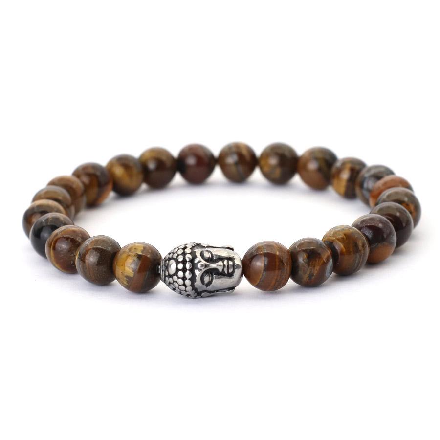 New One Buddha One Demon Beaded Men Bracelet Unfading Not Allergic Stainless Steel Natural Stone Braslet Homme Meditation Joias