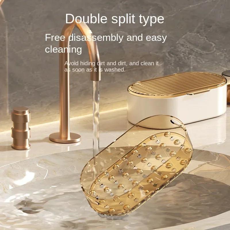 2025 Hot Double-layer Soap Box Household Bathroom Non-punching Hollow Drain Soap Box with Cover Dust Soap Box Holder