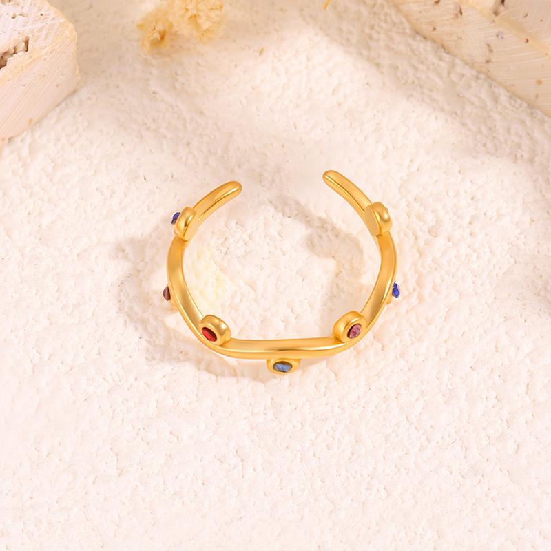 New Rainbow Zirconia Leaf Ring - Exclusive High-end Couple's Titanium Steel Open-ended Finger Ring